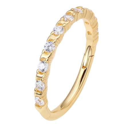 Eternal Metal Real 14K Solid Gold Side Half Paved CZ Hinged Segment Hoop Ring Nose & Conch Piercing Jewelry