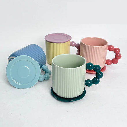 Macaron Color Matte Vertical Print Mug with Lid Sugar Gourd Handle Coffee Mug