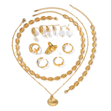 Ocean Element Jewelry Set Summer Waterproof Stainless Steel Necklaces Freshwater Pearl Jewelry for Women Fashion 2024 New Style