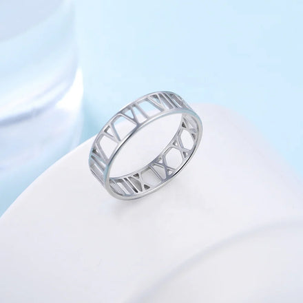 Hollow Roman Numerals for Women Men Classic Gold Color Casual Couple Rings Stainless Steel Jewelry Anniversary Gift