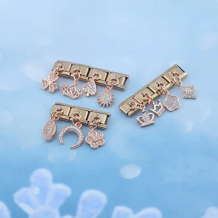 Hapiship Rose Gold Italian Charm Bracelet Stainless Steel Italian Charm With Pendant Crown Dazzling CZ Womans Pendant DJ611