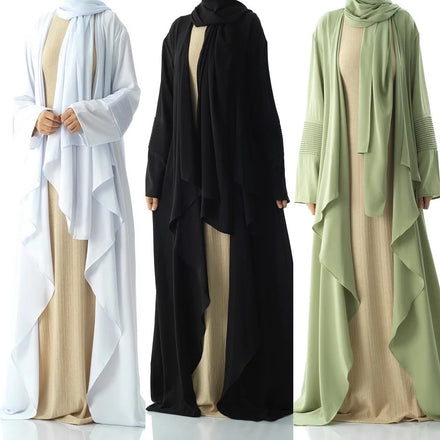 Mexizo New Arrival Soft Chiffon Fashion Temperament Solid Open Abaya Women'S Muslim Ethnic Clothing