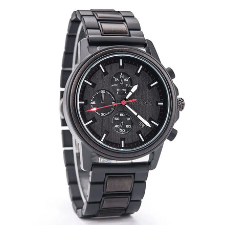 For OEM High-End Luxury Classic Wooden Fashion Chronograph Quartz Calendar Watch Men Stainless Steel Antique Dial 38mm