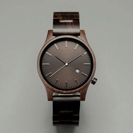 Antique Fashion Quartz Wristwatch for Men Handmade Ebony Wood Customizable Logo 43mm Dial Diameter 20mm Band Width Pointer