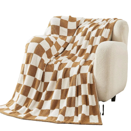 Cozy Checkerboard Grid Fluffy Microfiber Knitted Throw Blanket Lightweight Fleece Checkered Bed Blanket 50'*60' Soft Couch Cover