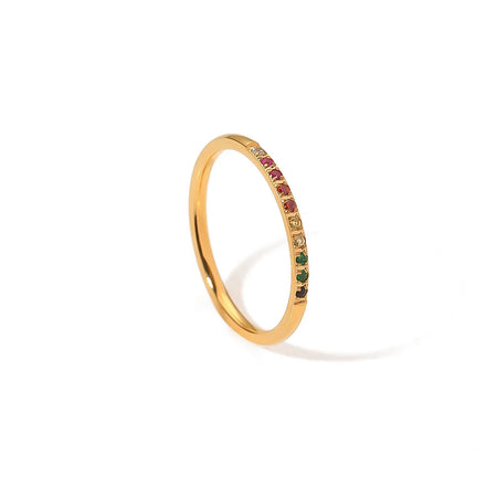 Stylish Stainless Steel Wedding Ring 18k Gold Trendy Rainbow Cubic Zircon Multi Niche Diamond Trendy Multi Niche Diamond Rainbow