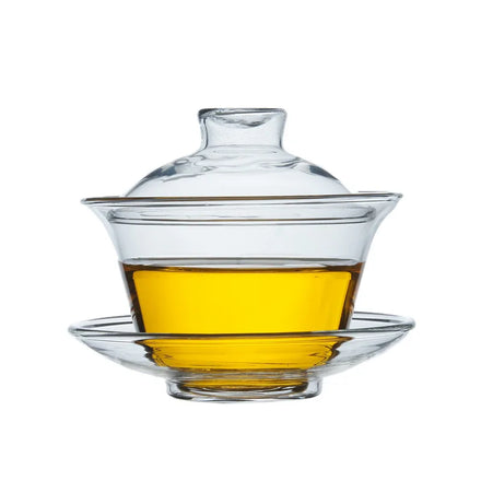 150ml 5oz Clear Chinese Glass Gaiwan Traditional Kongfu Tea Cup Classic Tea Set Cup with Lid and Saucer