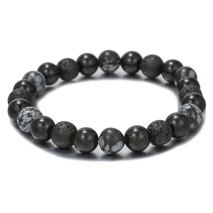 Hot Selling Retro 10/8mm Elastic Bead Bracelet Handmade Natural Volcanic Diamond Snowflake Beads Men Wedding Gift