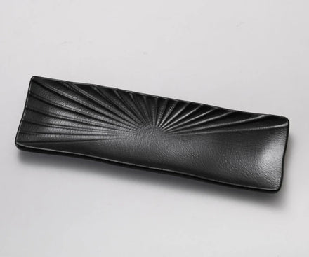Durable Light Weight Black White Color 100% Melamine Rectangle Restaurant Plate for Sushi BBQ Seafood