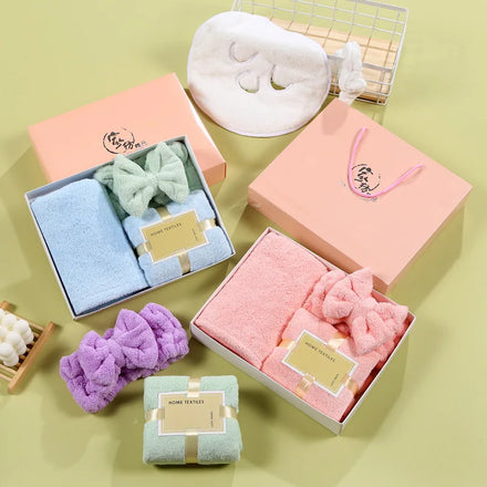Wholesale Eco Friendly Valentines Wedding Hair Turban Face Mask Towel Gift Set Luxury Towel Set for Women
