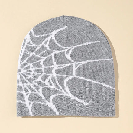 Y2k Spider Web Beanie for Women Mens Knit Spider Web Beanie Hat Gothic Spider Pattern Wool Acrylic Knit Hat