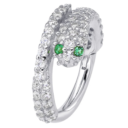 Eternal Metal 14K Solid White Gold 5A CZ Paved Snake Hinged Segment Hoop Clicker Nose & Helix Piercing Jewelry