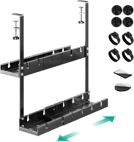 Double Layer No Drilling Under Desk Cable Organizer Tray Extendable Cord Holder Wire Management
