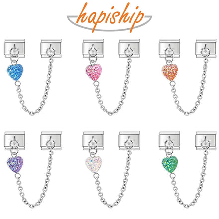 Hapiship Original Design Sweet Romantic Heart Chain Link Italian Charm Fit 9mm Bracelet Stainless Steel Making Jewelry DJ285