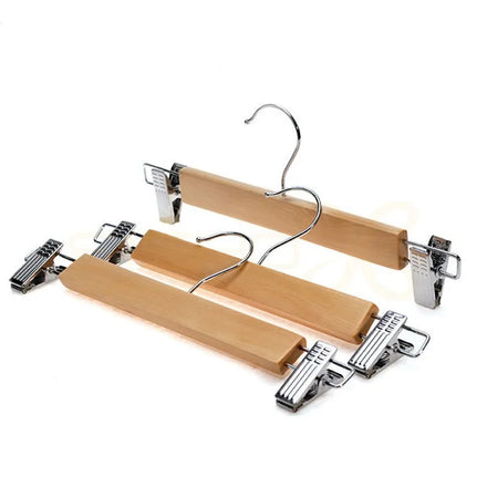 360 Degrees Swivel Hook Wooden Hangers Solid Wood Trousers Skirt Pants Hangers with Metal Clips