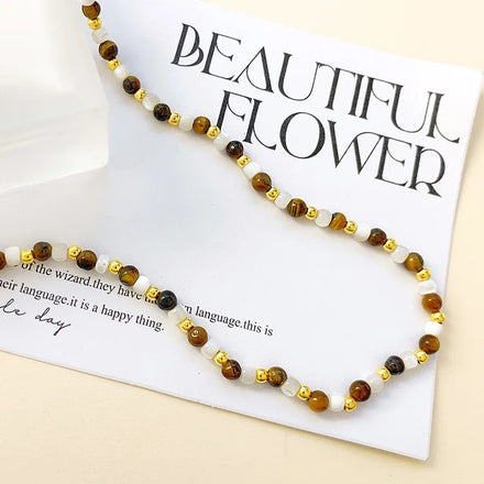 925 Sterling Silver Necklace Vintage Style Beaded Tiger Eye Stone Necklace 925 Silver Necklace 925 Silver Jewelry