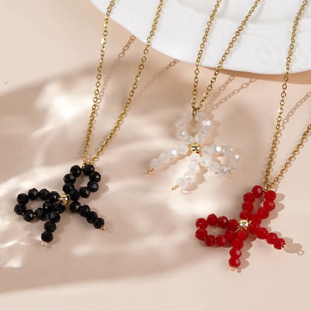 Go2boho Delicate Boho Fashion Jewelry Healing Woven Bow Necklaces With Link Chain for Women Lucky Crystal Beaded Accessory