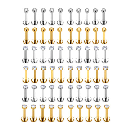 Wholesale ASTM F136 Titanium Zircon Ear Nose Stud Labret Internal Thread Push in Lip Ring Tragus Lobe Body Piercing Jewelry