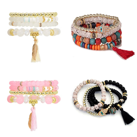 Wholesale Custom Trendy Design Gemstone Contrasting Color Stacked Vacation Style Bead Bracelets Set Honey Moon Gift for Women