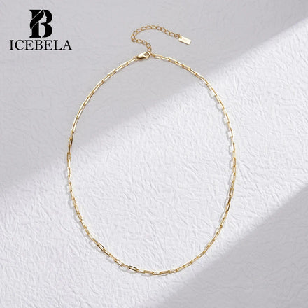 ICEBELA Jewelry Dainty 925 Sterling Silver 14k Gold Plated Paperclip Custom Chain Link Choker Necklaces for Women Girls