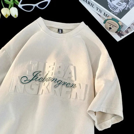 Summer 100% Cotton 3d Foam Printing Oversized Tshirt Men Custom Heavyweight Puff Print T-shirt