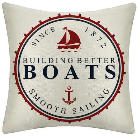 Mediterranean Marine Linen Cushion Cover Throw Pillow Case with Compass Design for Home & Hotel Sofa/Couch Decor