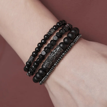 Set of 4 Men's Fashion Bracelets Cute Style Gold Natural Black Gallstone Copper Zircon Bead Main Material Pearl Anniversaries