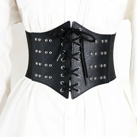 Vintage Rivet PU Leather Wide Belt Women's Waistband Elastic Belt Waist Seal