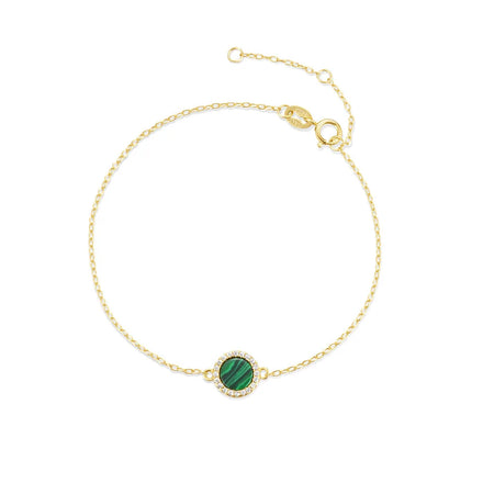 Fashion Jewelry 925 Sterling Silver Friendship Bracelets Round Circle Malachite Zircon Gold Plated Bracelets for Women