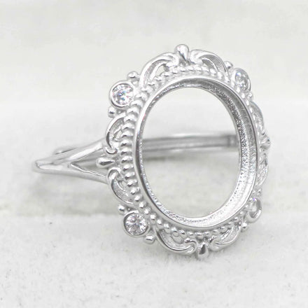 Sterling Silver 10*12mm Semi Mount Ring Empty Frame Support Blank Bar Bezel Setting S925 Base Without Center Stone for DIY Inlay