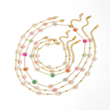 SP Wholesale Handmade Jewelry 18K Gold Stainless Steel Colorful Natural Crystal Stone Flower Necklace Bracelet