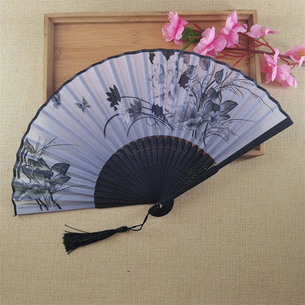 Vintage Flower Folding Hand Fan Women Girls Bamboo Paper Wedding Festivals Dance Performances Home Decorations Comes Bag