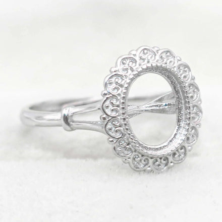 Sterling Silver 7*9mm Semi Mount Ring Empty Support Blank Bar Bezel Setting S925 Mountain Base Without Main Stone for DIY Inlay