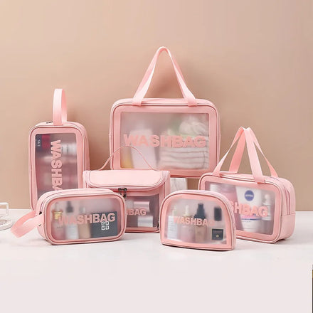 2024 Pu Tsparent Three-piece Toiletry Bag Large Capacity Pvc Bath Bag Translucent Frosted Portable Storage Bag for Women