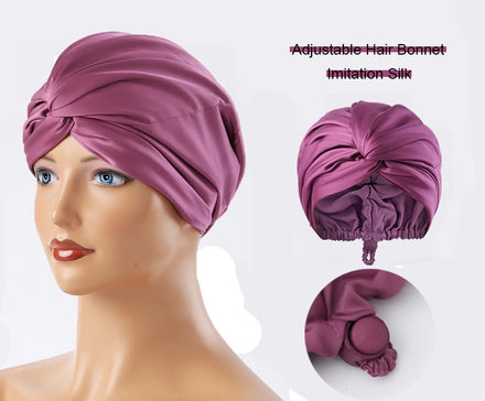 Adjustable Buckle Sleep Hair Bonnet Twisted Satin Silk Comfortable Bandana Style Headwear for Sleep and Hair Protection