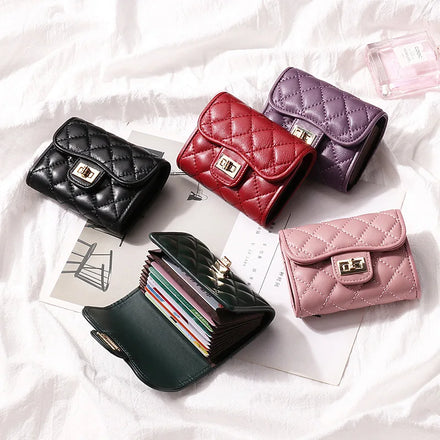 Simple Sheep Card Bag Women Genuine Leather Buckle Multi-Slot Diamond Embroidered Thread Card Holder Luxury Card Holder