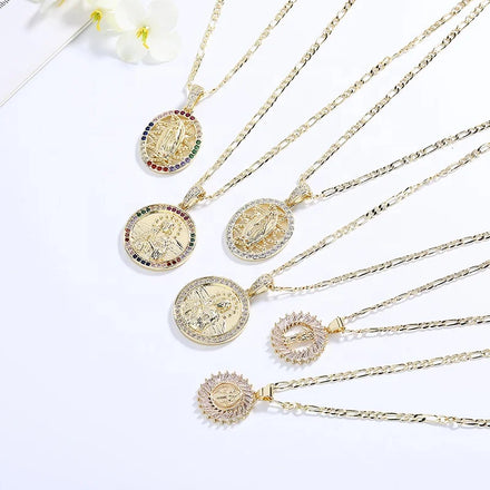 Sacred Symbols Ensemble Wholesale 18K Gold Plated Zircon Religious Gold Necklace for Women Fashion Jewelry