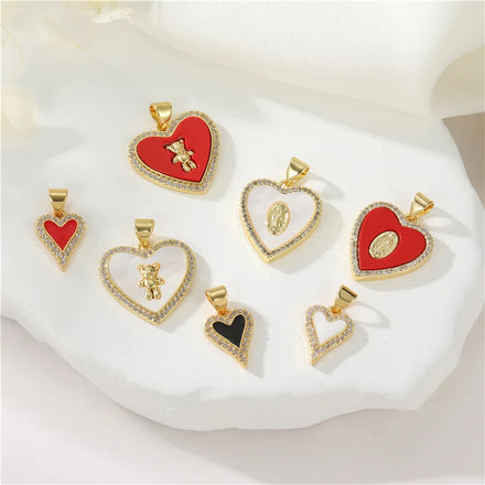 Customized 14K Jewelry Making Charms Zircon Pendant Heart Shape Enamel Charm Necklace DIY Accessories