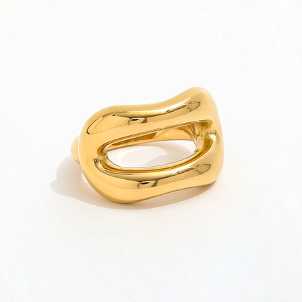 Fenny 18K Gold Plated Waterproof Fashion Designer Chunky Wide Lip Shaped Ring Stainless Steel Wholesale Jewelry Form Women