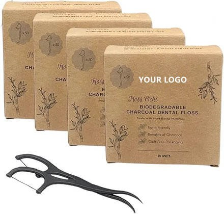 Bamboo Charcoal Vegan zero Waste Eco Friendly Biodegradable Floss Disposable Mint Dental Floss Picks Oral Dental Picks