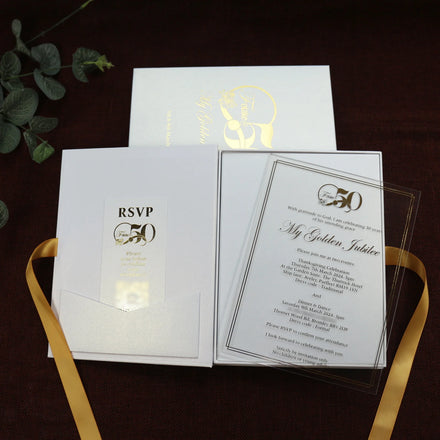 50th Birthday Invitation Hardboard Cover Box With Sleeve Clear Acrylic Invitation Card