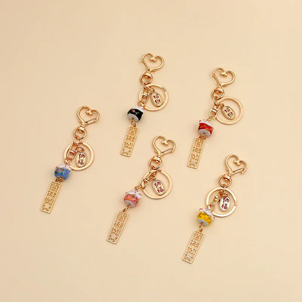 Custom Metal Enamel Cat Keychain Fortune Cat Keychain Girly Keychain Bag Charm Pendant Maneki Neko Keyring Good Lucky Key Chains