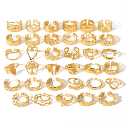 New Arrival Stainless Steel 18k Gold Clover Cross Eyes Open Stacking Open Finger Ring Women Heart Flower Knuckle Ring for Gift