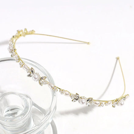 New Arrival Golden All Match Flower Slender Hair Hoop Elegant Temperament Rhinestone Pearl AlloyHeadband for Women Girls