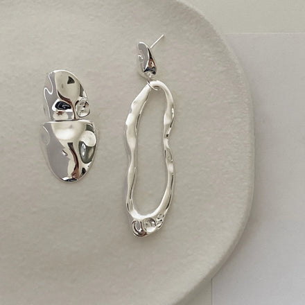 925 Sterling Silver Asymmetric Hoop Earrings Irregular Texture Statement Earrings Personalized Earrings Women Luxury Jewelry