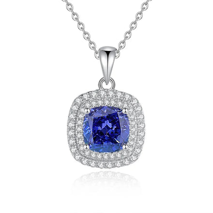 Wholesale Fine Jewelry Full Diamond Gemstone Clavicle Chain 925 Sterling Silver Cubic Zirconia square Pendant Necklace