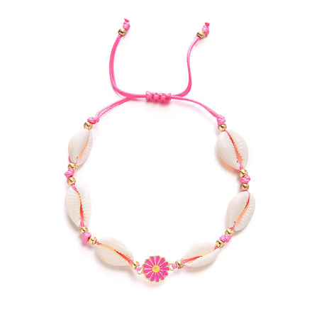 Multi Color Flowers Shell Charm Beach Bracelet Hand-woven Adjustable Natural Shell Knot Bracelet