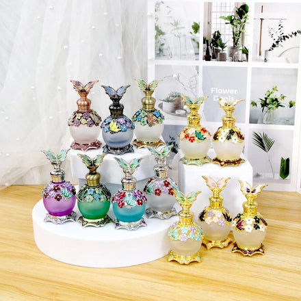 15ml Patented Metal Alloy Butterfly Perfume Bottle Empty Glass Essential Oil Perfume Attar Bottles Home Decoration 81107 S