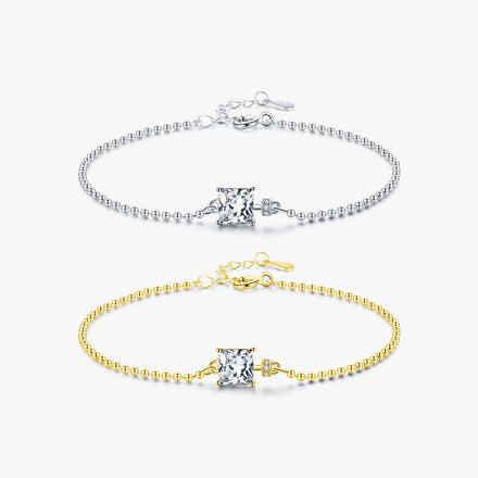 Classic Square Clear CZ Bracelets Solid 925 Sterling Silver Charm Beads Chain Bracelet for Women Wedding Fine Jewelry