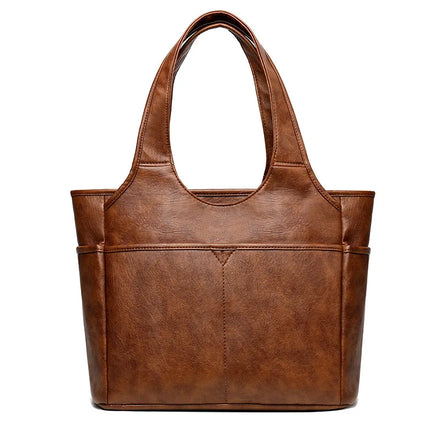 Large Capacity Solid Color Pu Leather Portable Women's Tote Bag Hobo Pu Leather Top Handle Bucket Shoulder Bag